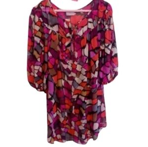 Alice & Trixie Large Art Deco 3/4 Sleeve Flowy Sheer Boho Hippie Dress